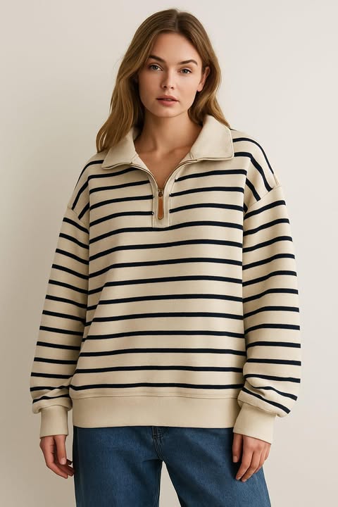 The Oversized Nautical Stripe Quarter-Zip Sweatshirt