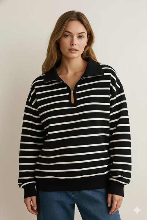The Oversized Nautical Stripe Quarter-Zip Sweatshirt