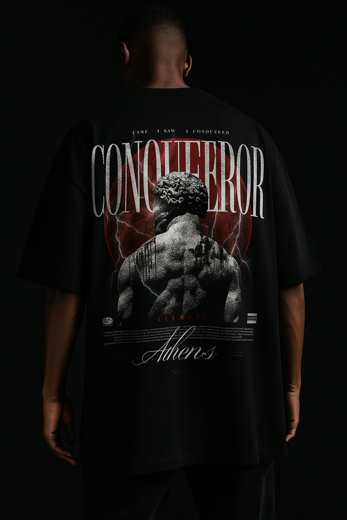 Conqueror Oversized Black T-Shirt – Athens Edition