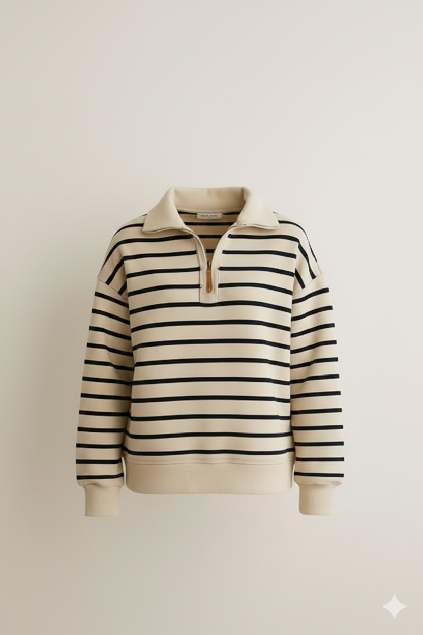 The Oversized Nautical Stripe Quarter-Zip Sweatshirt
